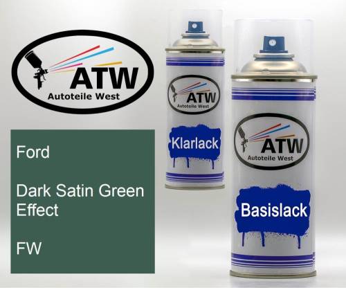 Ford, Dark Satin Green Effect, FW: 400ml Sprühdose + 400ml Klarlack - Set, von ATW Autoteile West.